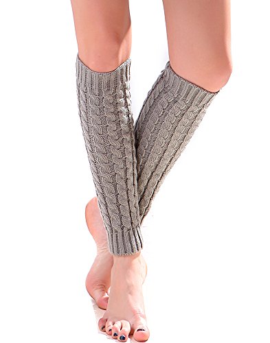 Women's Cable Knit Leg Warmers Knitted Crochet Long Socks by Super Z Outlet (Grey)
