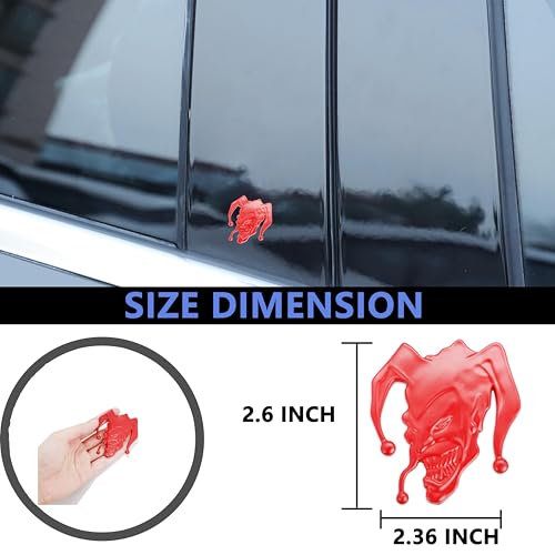 Image of 2pcs 3D Evil Jocker Emblem Jester Badge Metal Cast Clown Skull Side Fender Rear Trunk Car Sticker Decal (Red)