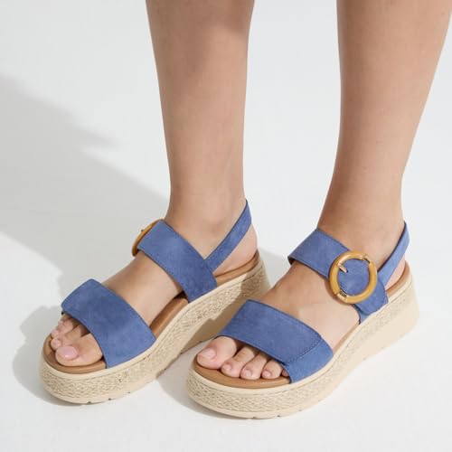 Image of UBFEN Womens Espadrille Platform Sandals Low Wedge Orthopedic Arch Support | Cushion Insole, Comfortable Dressy Buckle Sandals for Walking and Vacation, Low Heel, Adjustable Strap