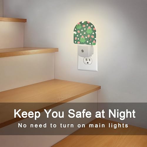 Image of Strawberry Frogs with Daisies Flowers Night Light Plug into Wall,Cute Childish Frog Dusk to Dawn Night Light Plug in,0.5w Energy Saving NightLight for Kids Boys Girls Home Decor