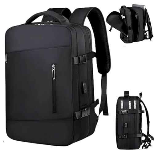 Mochila Viagem Avião Viral Expansível 30-40L Impermeável Premium, Bagagem de Mão Mala de Bordo Compartimento para Notebook 15.6', Executiva para Trabalho Diário - Preta