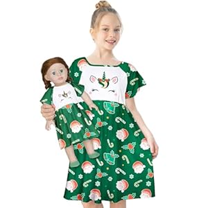 Play Tailor Conjunto de camisón de unicornio a juego para muñeca y niña, pijamas, vestido nocturno para niñas y muñecas de 18 pulgadas