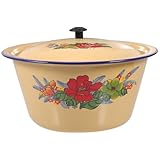 OUNONA ホーロー製ヴィンテージ洗面器 蓋付きキッチンサービングボウル レトロパターン 家庭用多機能テーブルウェア 食器としても対応可