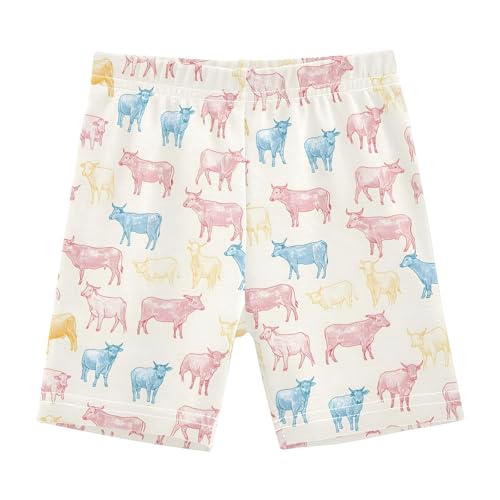 Pin Blue Yellow Cattle Girls Shorts Elastic Waist Sports Shorts Girls Leggings Pants for 4-10 Years