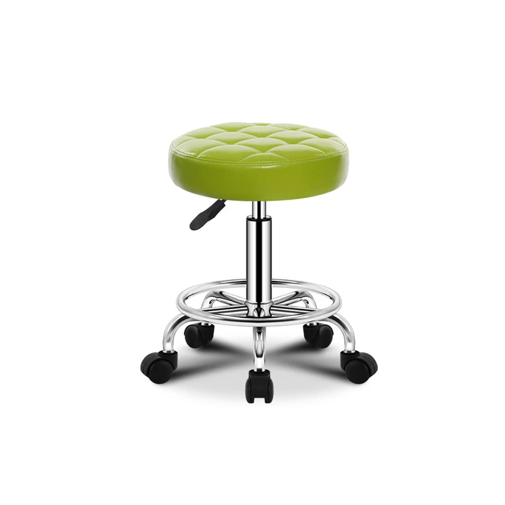 Tabouret ménagère rond réglable pour coiffeur et esthétique avec assise verte pivotante