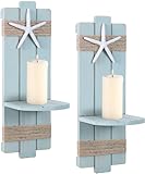 SOMTO Set of 2 Beach Starfish Wall Candle Sconces,Nautical Themed Wall Decor Ocean Wall-Mount Candleholders, Bathroom Decor, Coastal Farmhouse Seashell Candle Holders