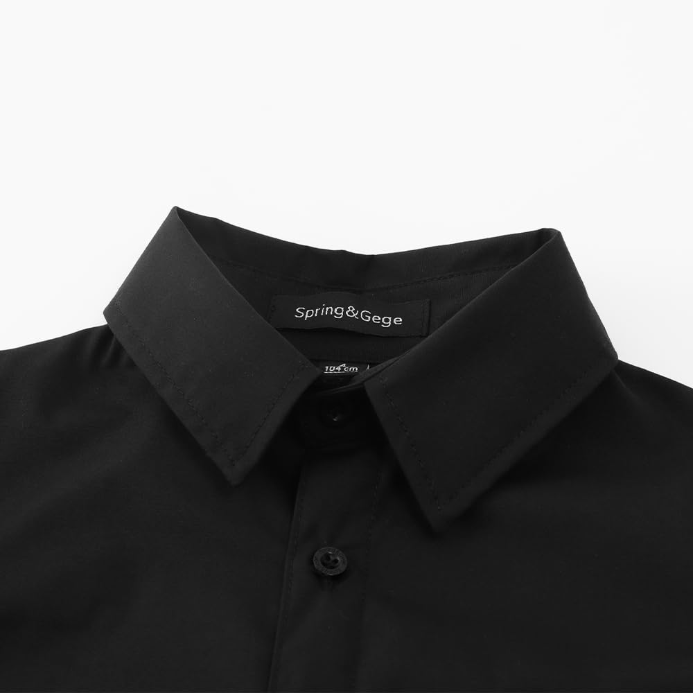 Spring&Gege Camisas elásticas de manga larga para chicos, fáciles de planchar, corte regular, sólido, camisa para traje regional, clásico, diario, boda, graduación, escuela