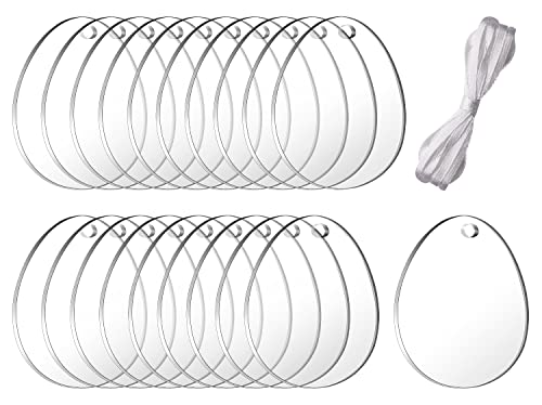 Easter Clear Acrylic Ornaments Penta Angel 12Pcs Blank Bunny Chick Egg Carrot Hanging Pendant with Hole and Strings for Easter Party Craft DIY Home Decoration (Clear-Egg)