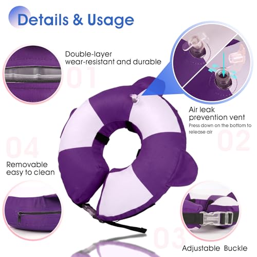 Image of Inflatable Dog Cone Collar Alternative After Surgery,Comfortable Anti-Licking & Biting Recovery Donut Collar,Lightweight Waterproof Easy to Clean (Purple,Small)