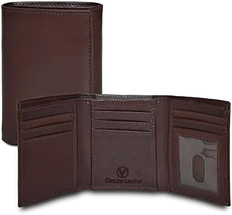 Genuine Leather RFID Blocking Slim Trifold Wallet for Men with 7 Cards+1 ID Window+2 Note Compartments (Italian Brown)