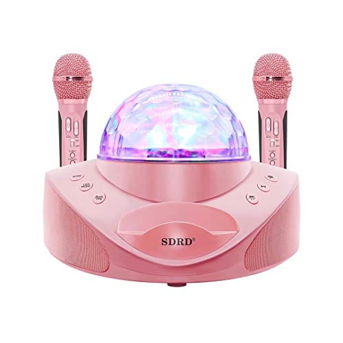 Microphone LLD SD-308 rose avec haut-parleur Bluetooth et double micro sans fil pour KTV
