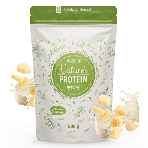 Nutri + Natures Protein Pulver Banane 500 g - natürliches Proteinpulver ohne Süßungsmittel Laktose Zucker - pflanzliches Eiweißpulver Banana Flavour