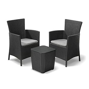 Keter Iowa 3-delige rotaneffect opbergtafel balkon bistro set – grafiet