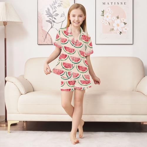 ALAZA Watercolor Watermelon Stylish Satin Pajamas Set Short Sleeve Button Down Sleepwear Summer Pjs 2 Piece3