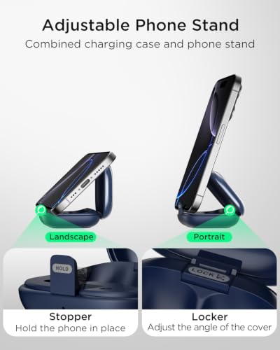 Image of TALIX T30 Noise Cancelling Earbuds with Phone Stand, Punchy Bass, 4-Mic, True Wireless Bluetooth 6.0 in Ear Headphones, 28H Playtime, IPX4 (Blue)