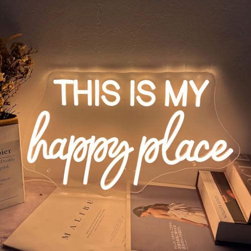 Image of This is My Happy Place Neon Sign Warm White LED Letter Neon Light for Wall Decor Bedroom Home Bar College Dorm Game Room Decor