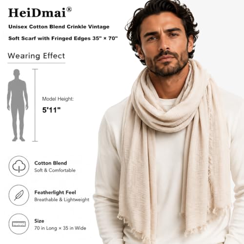 Image of Lightweight Cotton Blend Scarf for Women Men | Large,Breathable,Thin,Soft,Crinkle Scarf,Hijab Head Wrap,NeckScarf,Everyday,Travel Scarf,Summer Dress Scarves Holiday Gift