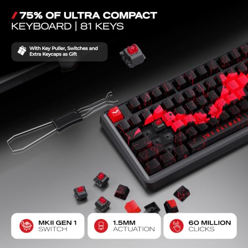 Image of CYBEART Nighthawk 75 The Batman Edition Wireless Mechanical Keyboard, 81 Keys with Multimedia Knob, Tri-Mode Bluetooth 5.1 /2.4GHz /Wired, Hot-Swappable, RGB Backlit, PBT Keycaps, 4000mAh Battery