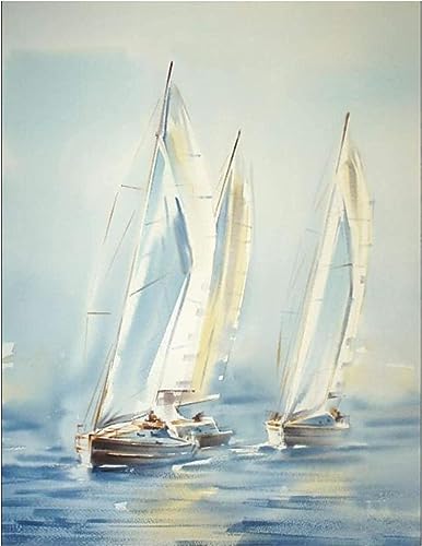 Paint by Numbers for Adults Kits Easy for Beginners Sailboat Blue Seascape DIY Acrylic Oil Painting Kit on Canvas Anti Stress Toys 16x20inch/40x50cm