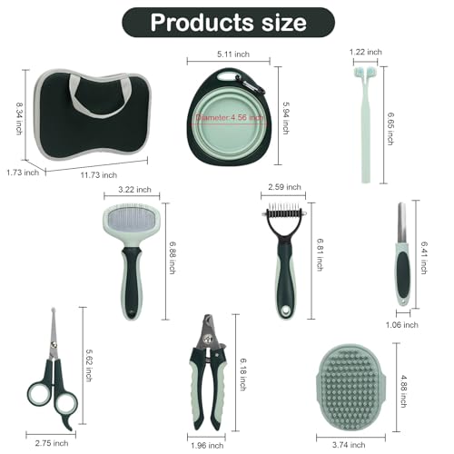 Hamoswy 8 kits de escova para cães e gatos em casa, cortador de unhas e lixa para animais de estimaç