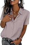 Zeagoo Business Casual Tops for Women Short Sleeve Shirts Button-Up Blouses with Pocket Trendy Classic Basic Work Clothing Khaki
