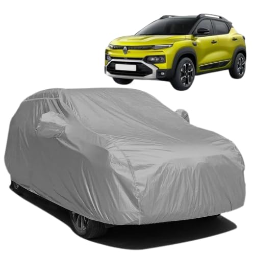 Image of BARBARIKA Waterproof Car Body Cover Compatible with Renault Kiger | Waterproof, UV Resistant, Dustproof, Mirror Pockets, with Belt & Buckle - (Grey)