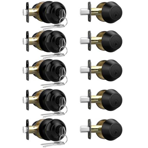 AEEKEL 5 Pack Front Door Lock Set, Exterior Door Knob with Lock and Key