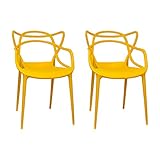 Ergo Furnishings Mid-Century Molded Plastic Curve Dining Chair (Set of 2), Yellow