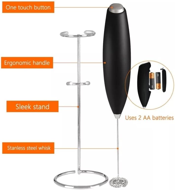DANEEN Milk Frother/Stirrer with Stand (Battery Operated), Handheld Foam Maker, Portable Mixer for Coffee Mini Foamer for Cappuccino Matcha Frappe, Hot Chocolate (Silver)