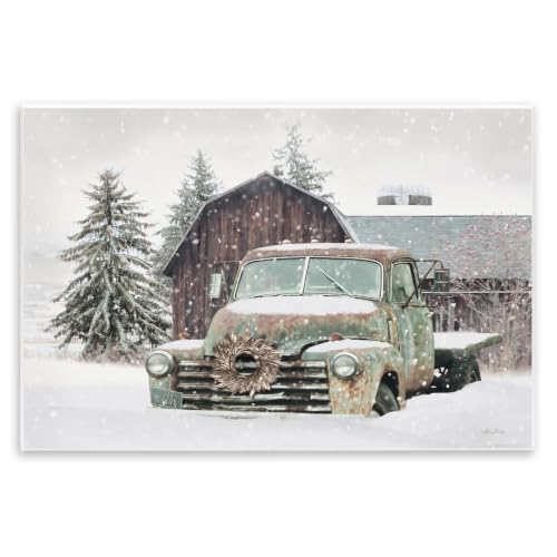 Winter Rural Vintage Truck Barn, 13 x 19 Inch Mounted Print on Wall Plaque