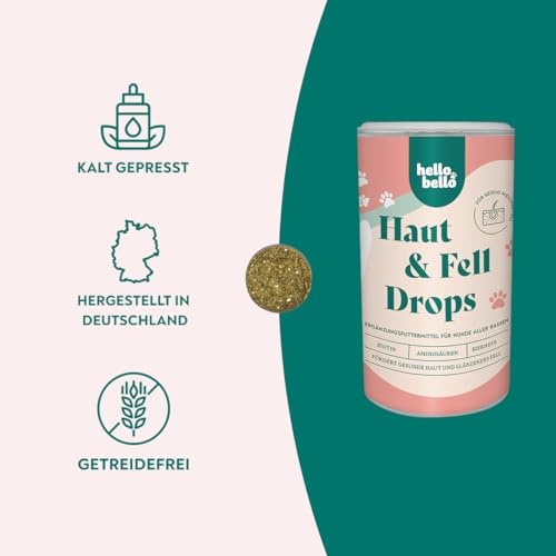 HELLOBELLO Kaltgepresste Haut & Fell Drops für Hunde 2X 350g mit B-Vitaminen & Omega 3 - Glänzendes Fell für Hunde - Für glänzendes Fell Hund, Hautprobleme Hund