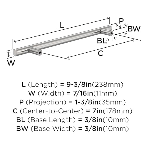 Image of Amerock 10 Pack 7 inch Bar Pulls Polished Chrome Drawer Pull | 7 inch (178mm) Center-to-Center Mounting Distance and 9-3 /8 inches Overall Length, Durable Zinc Cabinet Hardware