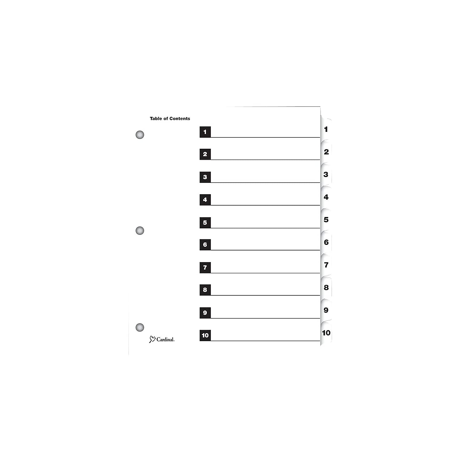 One Step Index System, Numbered 1 – 10, 10 Tabs, Clear