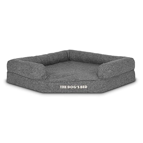 The Dog's Bed Orthopädisches Eck-Hundebett, Memory-Schaum, Wasserdicht, Groß Grauer Leinenstoff, Lindert Arthritis und Hüftdysplasie, Therapeutisch und unterstützend, Waschbar, Tierärztlich Zugelassen