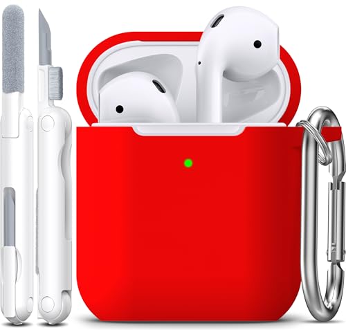 Image of AirPods Case Cover with Keychain, Full Protective Silicone AirPods Accessories Skin Cover for Women Girl with Apple AirPods Wireless Charging Case,Front LED Visible-Red