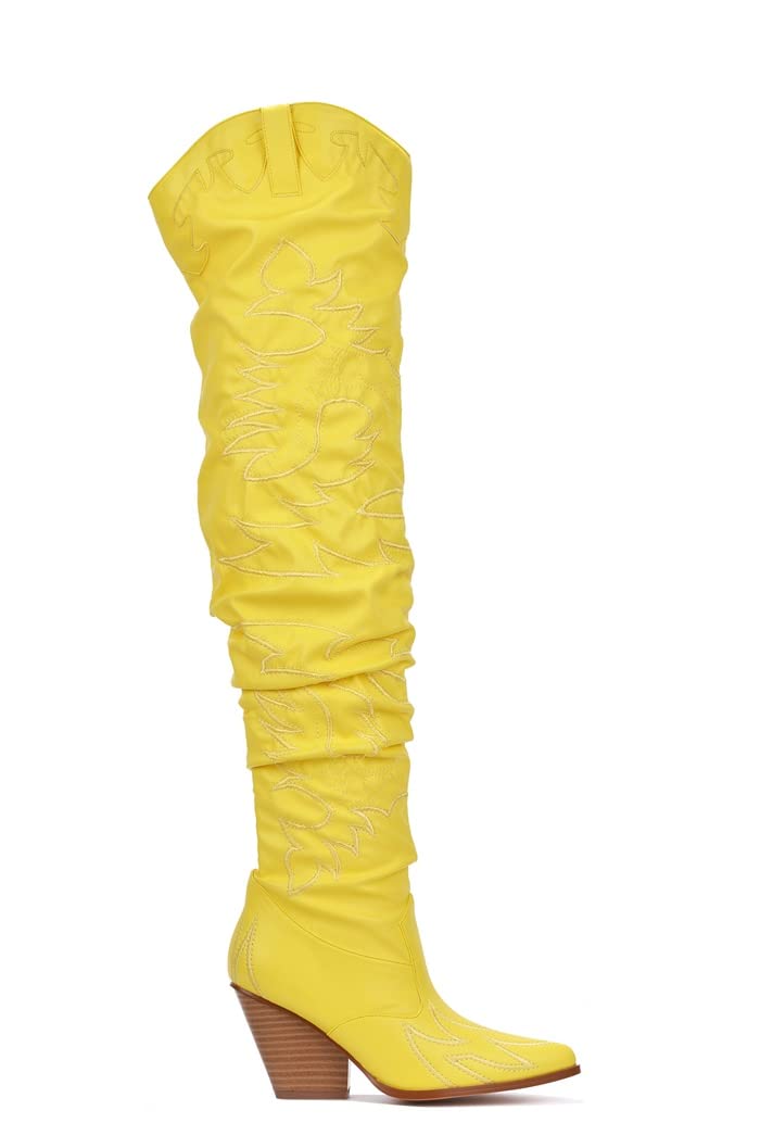 Cape Robbin Kelsey-30 Rock Star Western Pointed Slouchy Over Knee Thigh Boot Yellow sz: 11
