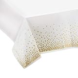 Diseño único: el mantel blanco está decorado con puntos de purpurina dorados para garantizar que tus invitados queden impresionados.