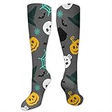 Xarchy Calcetines hasta la Rodilla para Hombres y Mujeres, para Medias de Viaje médicas atléticas (patrón de Calavera de Canasta de Dulces de Halloween)