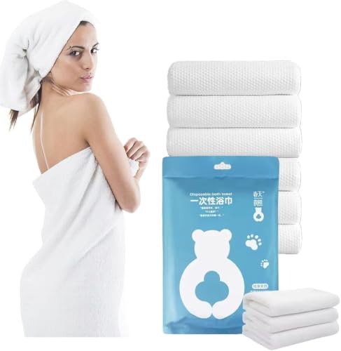 Disposable Bath Towels Disposable Travel Beach Towels Cotton Hair Drying Towel Set Foldable Hair Towels Camping Spa Beauty Salon Hotels Bathroom | 6 Pcs Each Single Pack 70 * 140 Cm