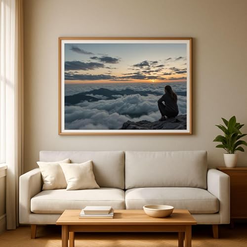 Coucher de soleil en montagne sur toile pour créer un salon zen moderne