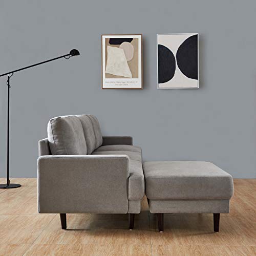 Light Gray Sectional Sofa with Ottoman,JULYFOX L-Shaped 3-seat Corner Couch with Reversible Chaise Lounger Polyester Fabric for Living Room Office Club - Thumbnail 6