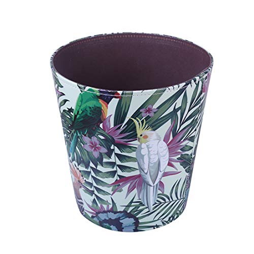 Lingxuinfo Scakbyer Retro Style Small Trash Can Wastebasket, Decorative Trash Can Waste Paper Basket Waste Container Bin For Bathroom, Bedroom, Office And More, 10L Capacity (Parrot Green Leaf) #TOP1