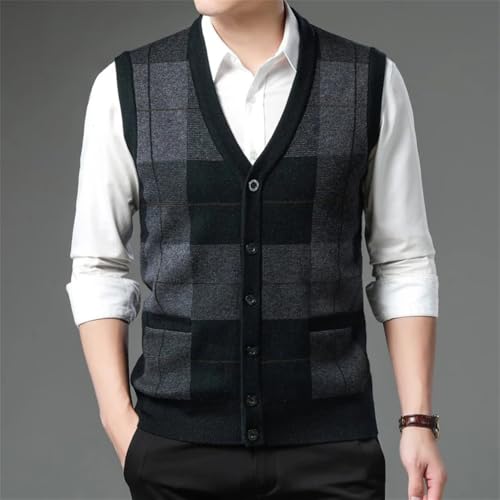 Bollrllr 2024 Winter Men's Knitted Button Cardigan Sweater Vest Sleeveless Casual Retro Warm Vest2