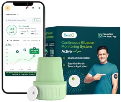 BeatO CGM Glucose Monitor for diabetes | Bluetooth Connected CGM Sugar Test Machine for home | 15-Day Glucose Tracking | No-Scan, One-Push Application(Pack of 1)