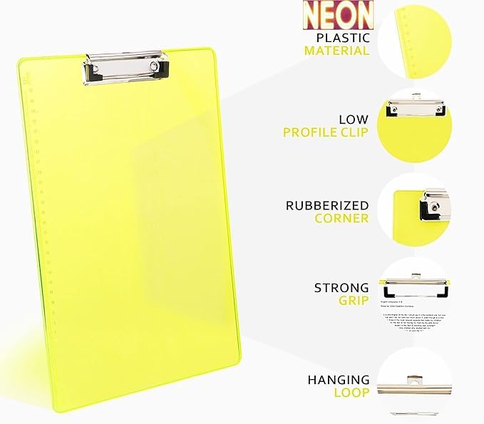 Image of Cubic Umi Fluorescent Green Semi Transparent Acrylic Clipboard Exam - A4 Size Writing Pad with Strong Metal Clip for Students & Office Use