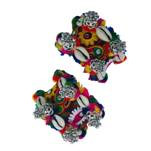 Garba Navratri Jewellery Sets for Women German Silver Oxidised Sets with colorful Drops for Women. (Small Size Mirrow Tassle Bangle)