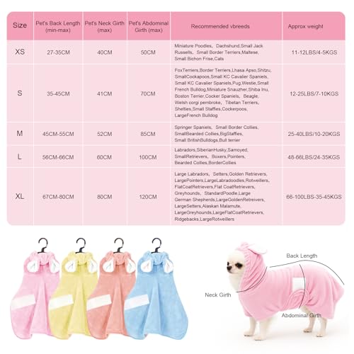 Fnaobai Haustier-Bademantel, Handtuch für Hunde und Katzen, super saugfähig, niedliches Hunde-Badetuch, Kapuzenmantel, Verstellbarer Kragen und Bauchgurt, für XS bis XL