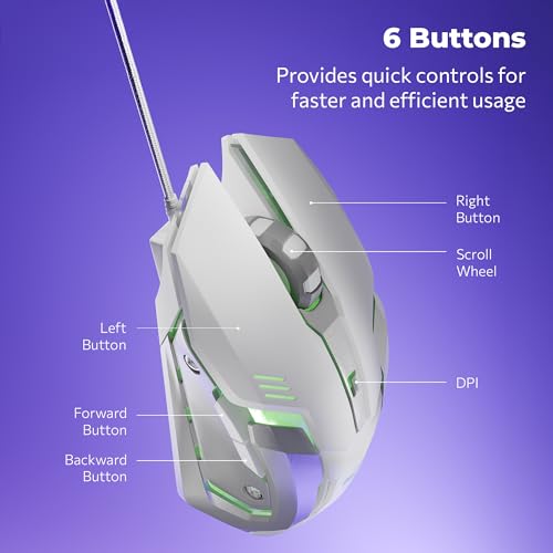 Image of Zebronics-Transformer-M with a High-Performance Gold-Plated USB Mouse: 6 Buttons, Multi-Color LED Lights,High-Resolution Sensor with max 3600 DPI, and DPI Switch(White)