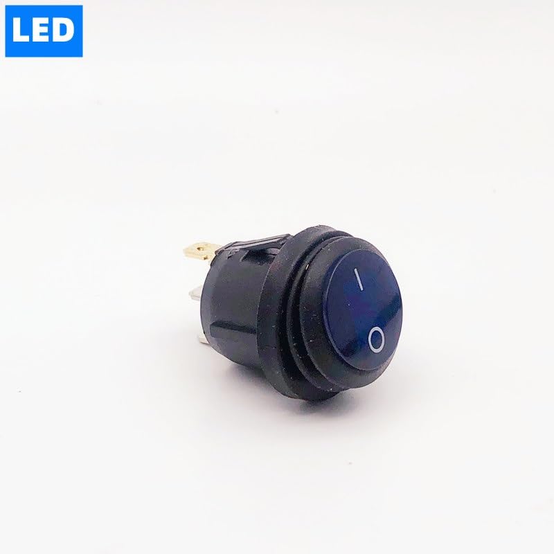 Mini interruttore a bilanciere di forma rotonda KCD1 ON/OFF 3 pin 6A 250VAC/10A 125VAC Apparecchiature elettriche con potenza di illuminazione 5 pezzi(Blue,LED DC 12V-24V)