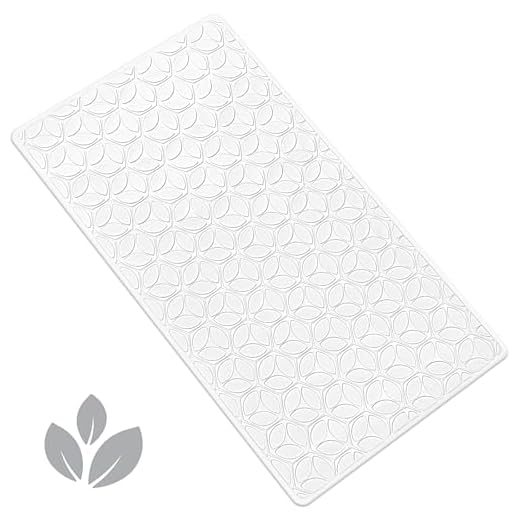 WRISIN Bathtub Mat Non Slip with Suction Cups - 100% Rubber Bathroom Mat Textured for Bath Tub Shower Safety - Soft on Touch - BPA/PVC Free - Pet Dog Bath Mat - Machine Washable - 16 × 28 Inch（White）